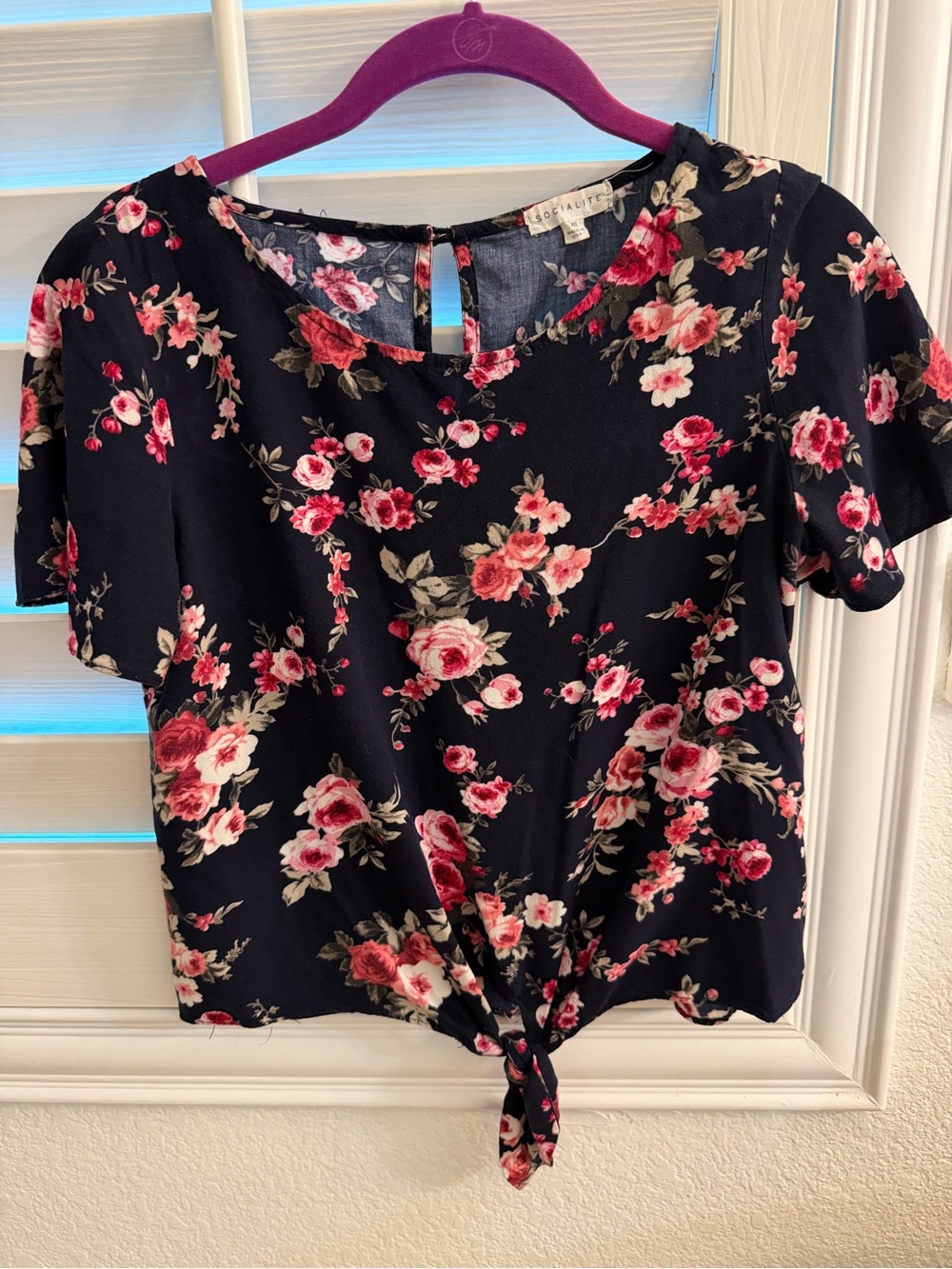 Socialite Navy Floral Tie-Front Women's Top